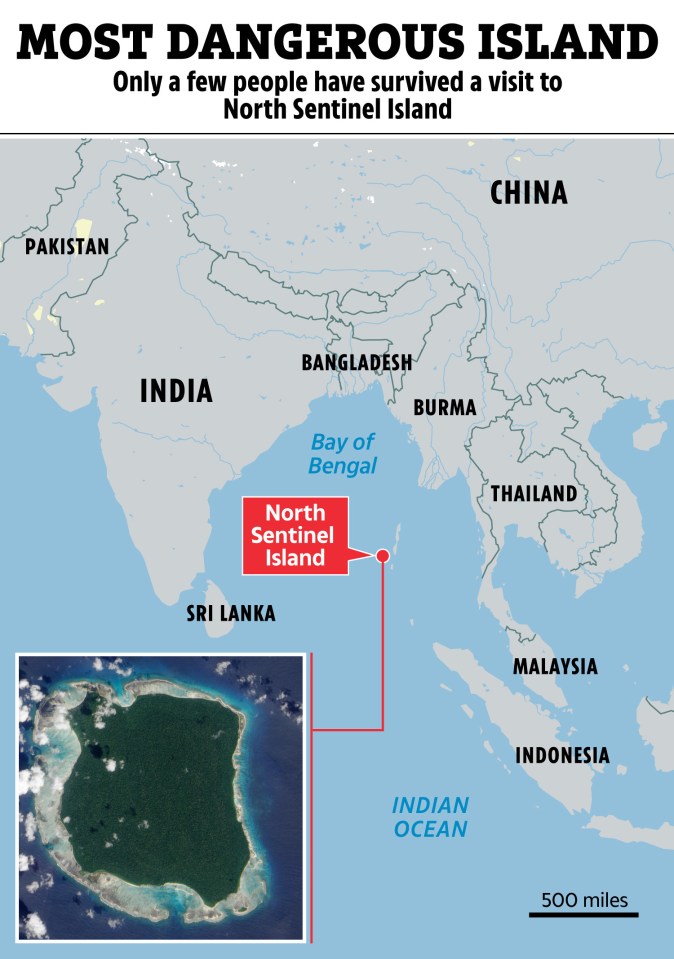 Map showing the location of North Sentinel Island in the Bay of Bengal.