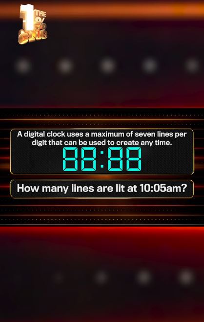 Quiz: How many lines are lit on a digital clock showing 10:05, given a maximum of seven lines per digit?