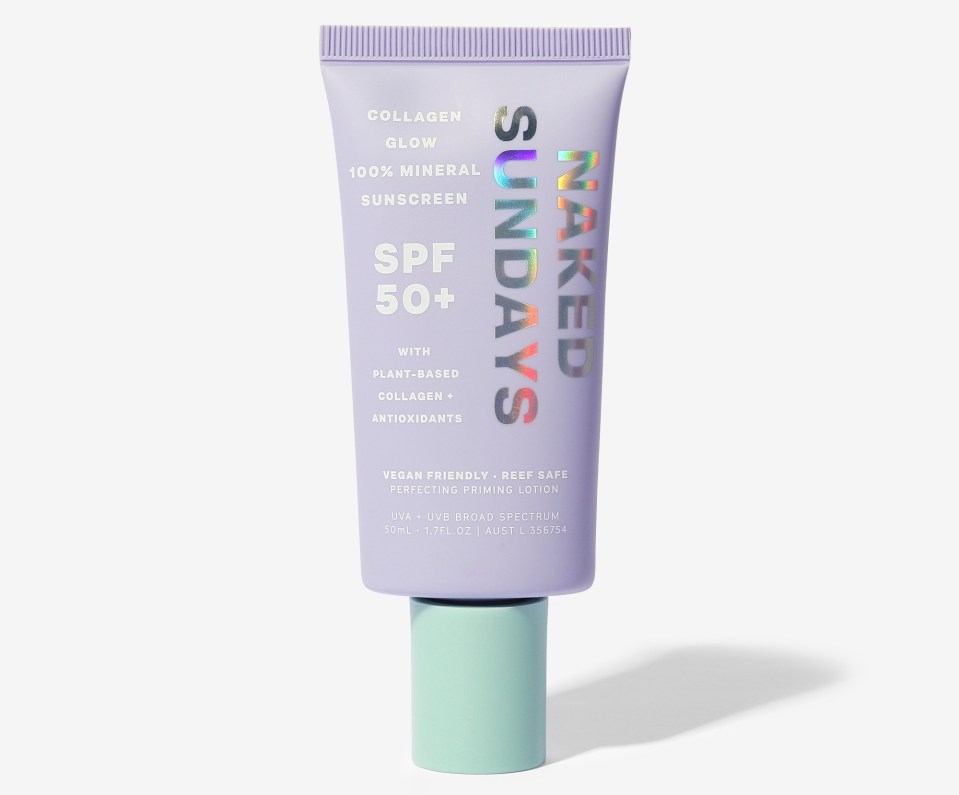 Naked Sundays SPF 50+ sunscreen tube.
