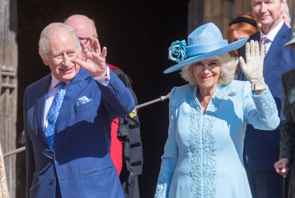 King Charles III and Queen Camilla arriving at an Easter Mattins service.