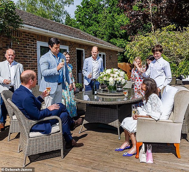 Also present were the parents of ¿Bowel Babe¿ Dame Deborah James, who earned the respect of the nation with her strength and bravery raising awareness and fundraising while living with incurable bowel cancer. Pictured: Dame Deborah at her home with Prince William and her family