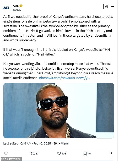 The Anti-Defamation League stated their response to the shirt in a post on X/Twitter last month