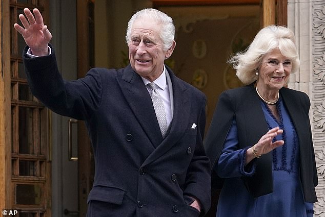 Charlies is pictured three days after his prostate surgery, waving to well-wishers as he left the London Clinic