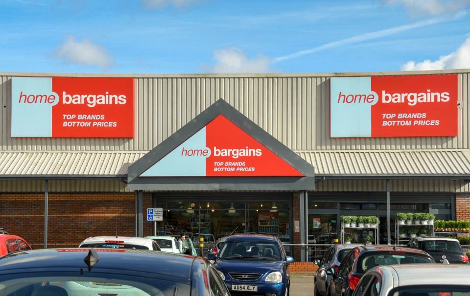 Home Bargains store exterior with cars in the parking lot.