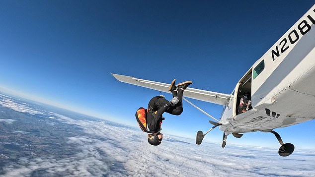 Ms Damarell, a marketing manager, lost her life while parachuting with Sky High Skydiving in Shotton Colliery, Co Durham, on Sunday morning. Pictured: Ms Damarell skydiving on a previous occasion