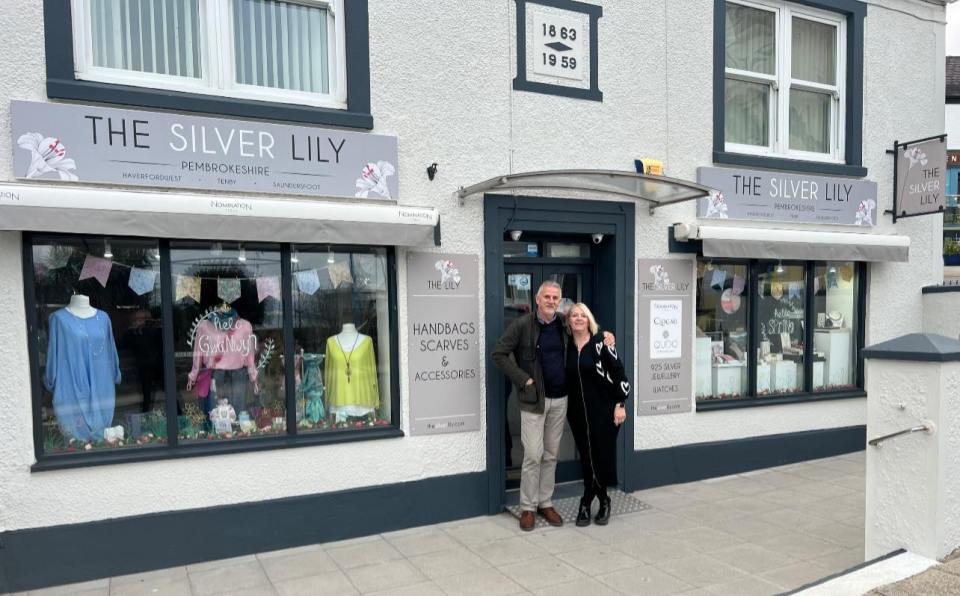 Jilly and Trev Woods outside The Silver Lily shop.