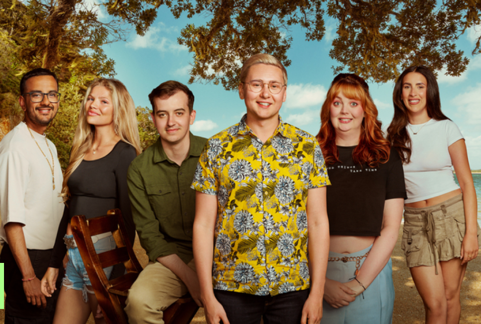 Promotional photo of six people standing outdoors.