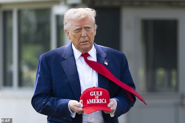 The top international human rights lawyer, 47, and other high-profile British attorneys have reportedly been 'warned' about receiving sanctions from Trump which would deny them entry to the United States, where the Clooneys own a home - Trump pictured Tuesday