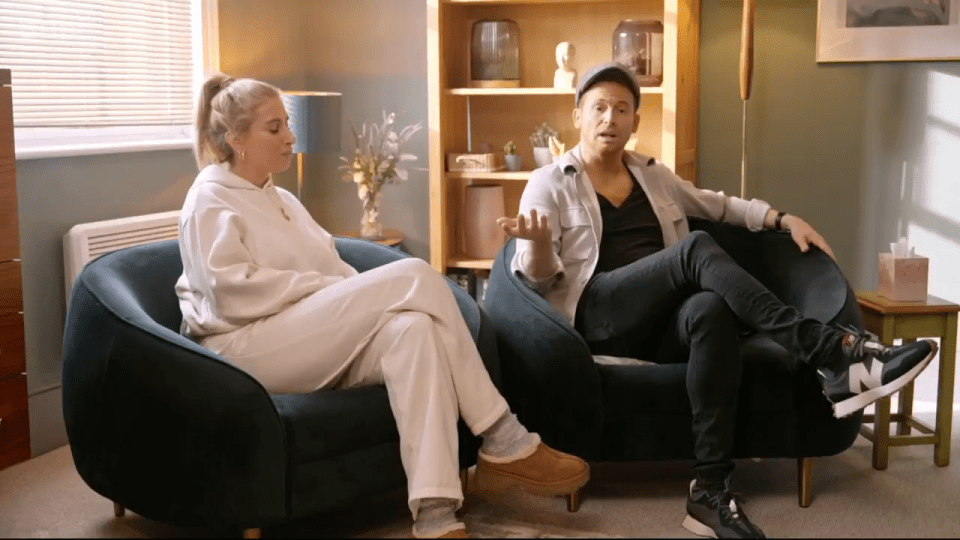 Joe Swash and Stacey Solomon in a therapy session.
