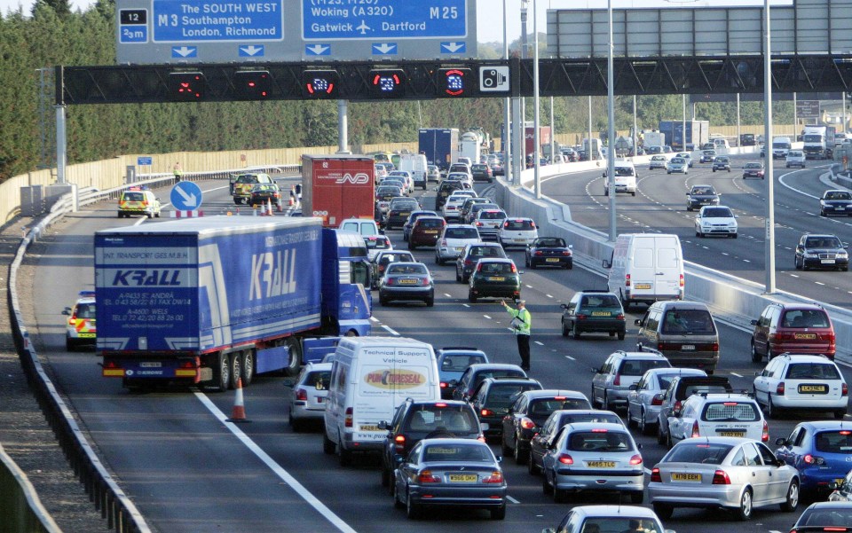 M25 motorway traffic jam.