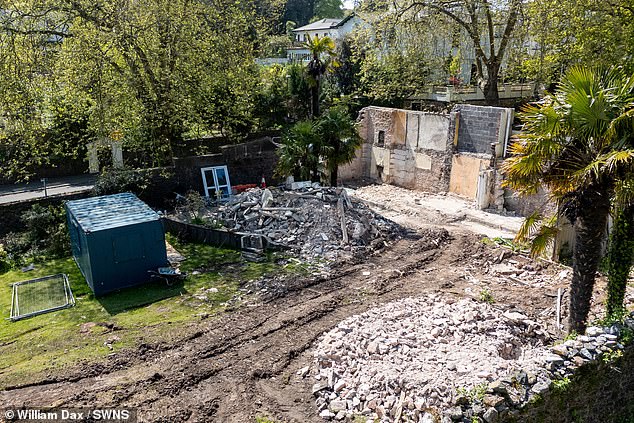 Photos show piles of rubble at the gardens that were visited by Agatha Christie