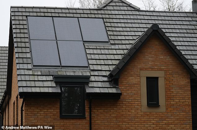 Last night it was reported that new homes will have to be built with solar panels as standard under green plans being considered by ministers (file photo)