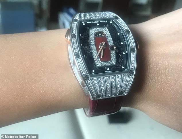 The Metropolitan Police issued this image of a watch stolen from a woman outside St Pancras on Sunday July 21 - a white gold and diamond Richard Mille RM 037 worth around £185,000