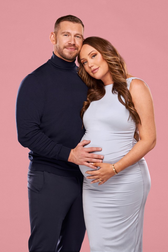 Jake Ankers and Charlotte Crosby posing together, she is pregnant.