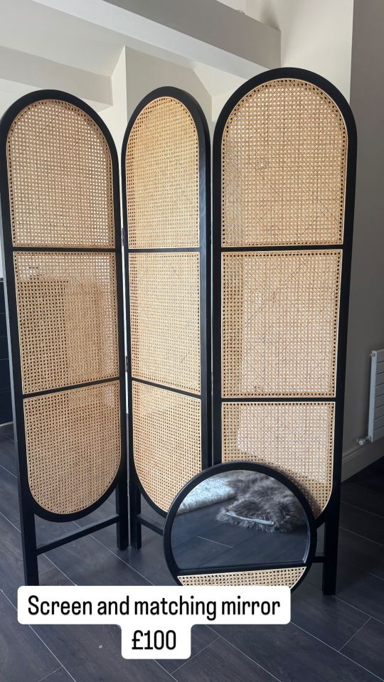 Three-panel room divider and matching mirror, £100.