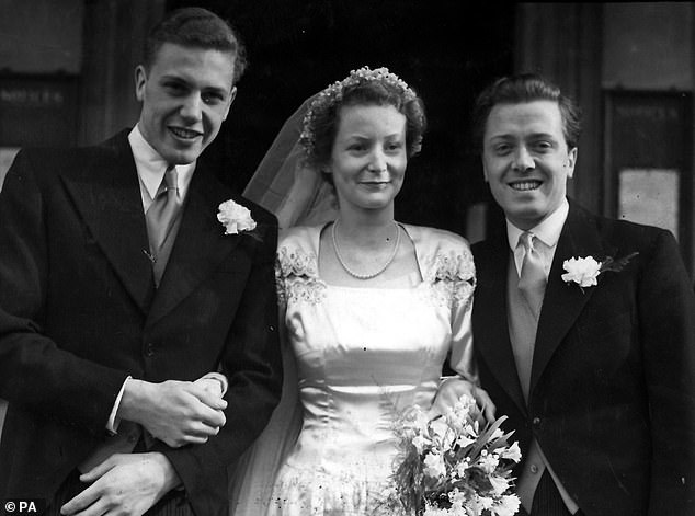 As well as his passion for work, David's other big love was his wife Jane Oriel, whom he was married to for 47 years [David (L) pictured with Jane and brother Richard on their wedding day in 1950]
