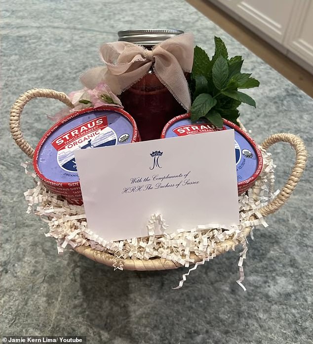 This week, we have seen evidence that appears to show the couple have broken their agreement with the late Queen. A gift basket containing some of Meghan's produce came with a card reading: ‘With the compliments of HRH, The Duchess of Sussex’
