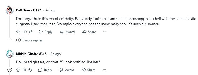 Trolls on Reddit commented on Christina's 'photoshopped' appearance and admitted she looked 'nothing like her' as plastic surgery speculation mounted