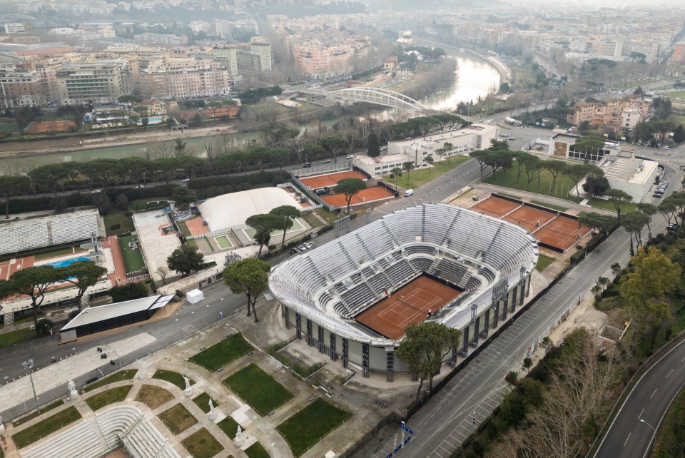 Aerial view of Stadio Centrale Del Tennis in Rome, Italy.
