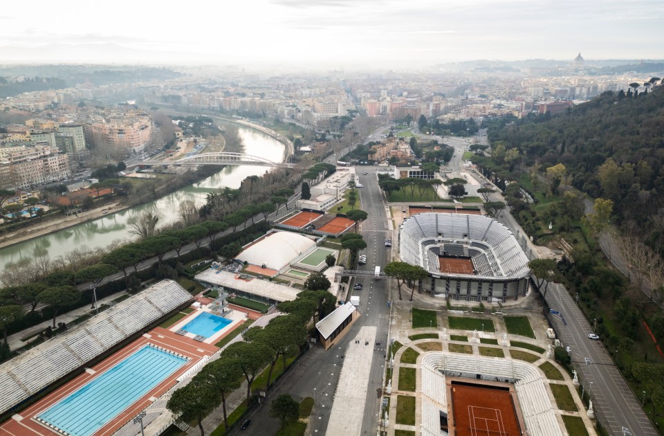 Aerial view of Stadio Centrale Del Tennis in Rome, Italy.