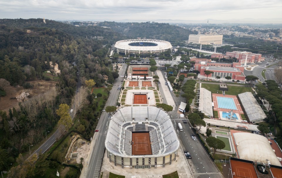 Aerial view of Stadio Centrale Del Tennis in Rome.