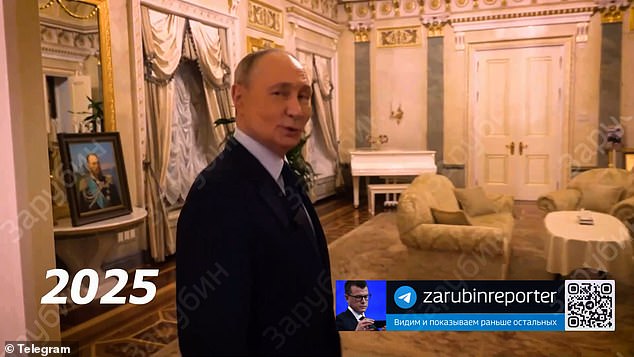 In an unprecedented video the Russian leader can be seen chatting to a local journalist outside his home - which is near his office - before he reveals what's inside