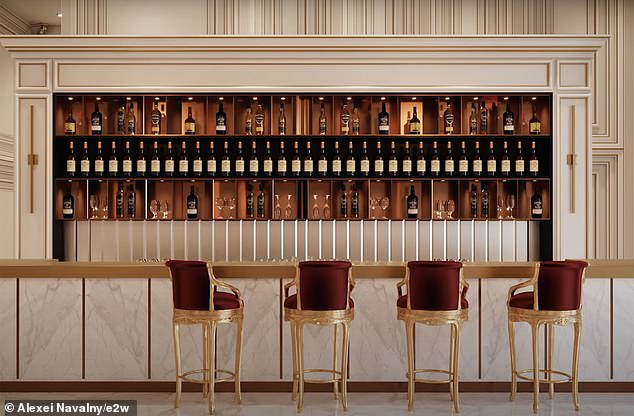 Commentators speculated the accoutrements were not in keeping with his recent push for Russians to embrace traditional values. Past renderings shared by Navalny's team show what was described as a private bar