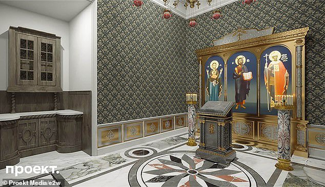 As part of the new makeover, Putin had a gilded altar installed with decorative marble columns