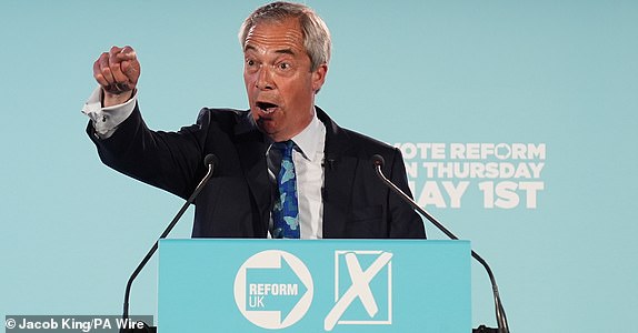 Reform UK party leader Nigel Farage speaking during a campaign event at Stafford Showground, Stafford, whilst campaigning for this week's local elections. Picture date: Wednesday April 30, 2025. PA Photo. Voters will go to the polls on Thursday in 23 council areas across England and vote in six mayoral contests across devolved regions. The Runcorn and Helsby by-election will be held alongside the local elections. See PA story POLITICS Elections. Photo credit should read: Jacob King/PA Wire