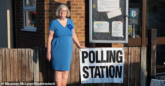 Mandatory Credit: Photo by Maureen McLean/Shutterstock (15278358b) A Parish Councillor outside a Polling Station in Burnham, Buckinghamshire on local elections day Local Elections Polling Stations, Taplow, Buckinghamshire, UK - 01 May 2025