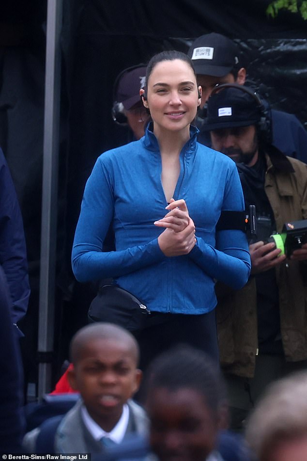 Gal Gadot is seen on set for the new Amazon Prime feature 'The Runner' in London last week