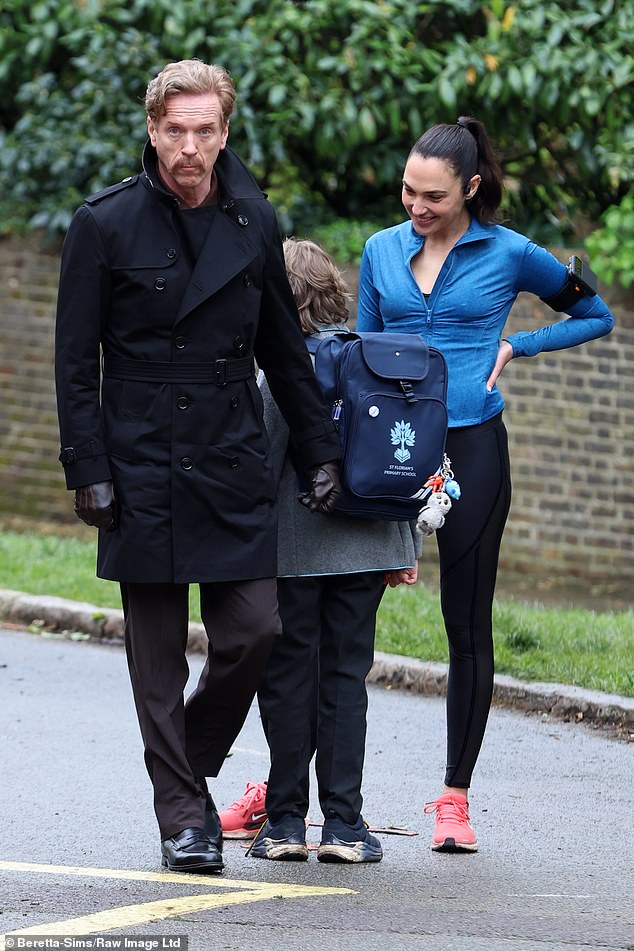 Gal Gadot is seen on set with Damien Lewis filming The Runner last week