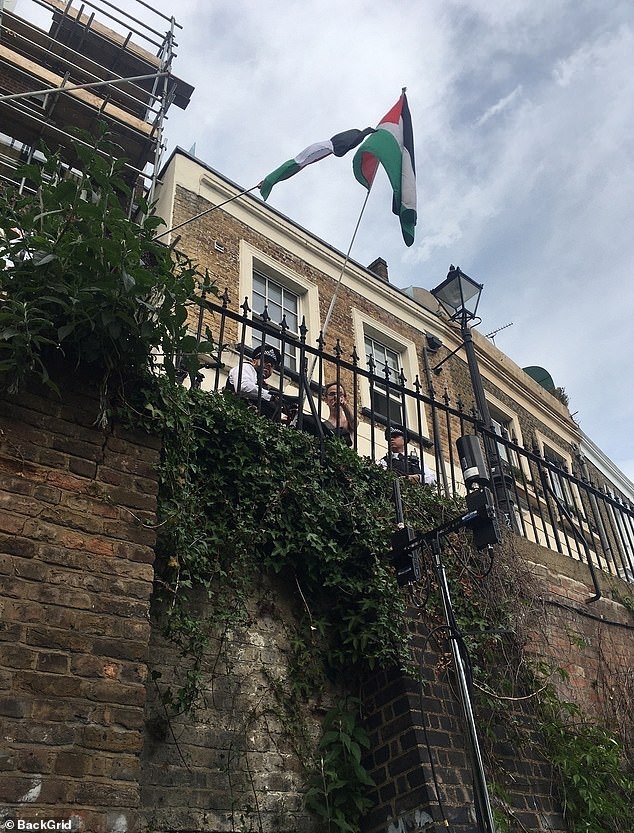 One man was also seen banging a drum to cause maximum disruption to the filming that was taking place by a canal in Camden on Wednesday
