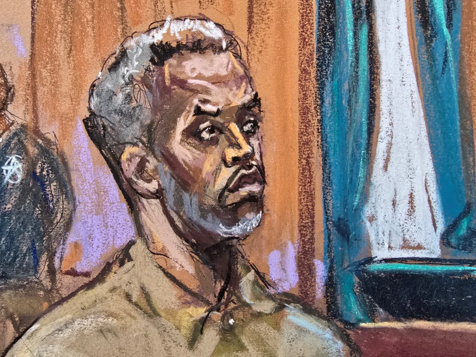 Courtroom sketch of Sean "Diddy" Combs during arraignment.