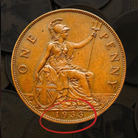 1933 British one penny coin.