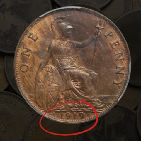 1919 British one penny coin.