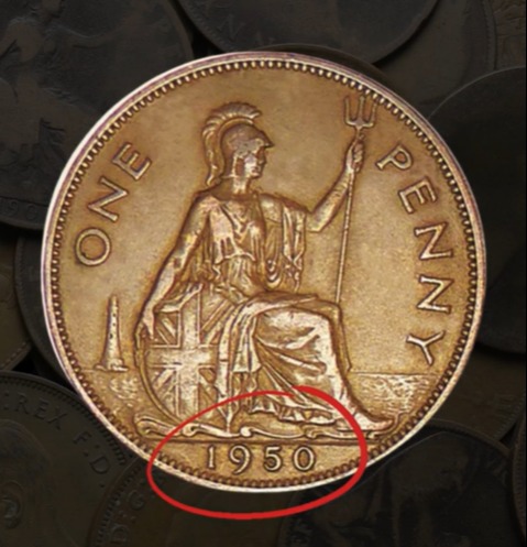 1950 British one penny coin.