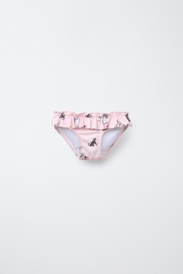 Pink ruffled bikini bottoms with a Jungle Book print.