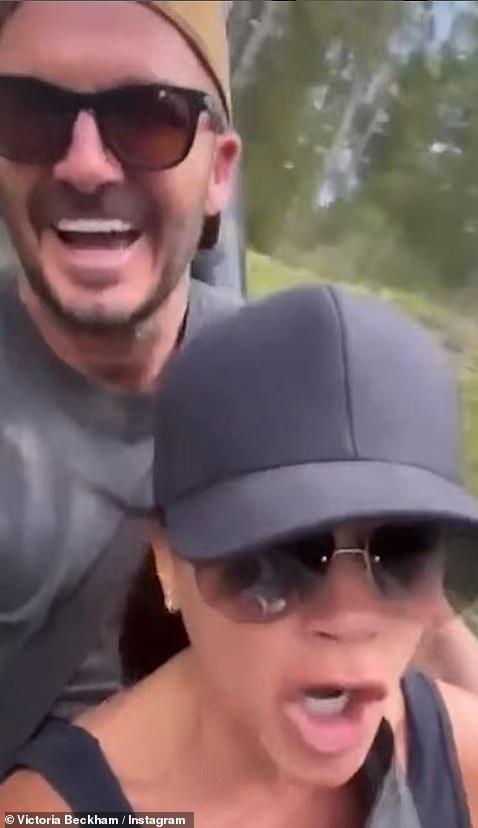 One hilarious moment showed Victoria begging 'STOP!' as they whizzed down a toboggan together at high speed