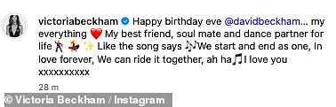 The night before, Victoria shared a sweet video tribute of herself and David dancing together