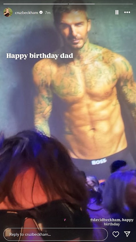 Aspiring musician Cruz, 20, also made sure to celebrate his dad's big day with a selfie in front of one of David's shirtless campaigns for underwear brand Boss