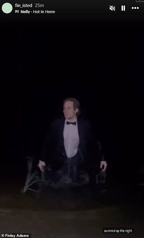 The bash soon turned wild as guests went late night swimming in their tuxedos in the families pond - pictured: Victoria's nephew Fin