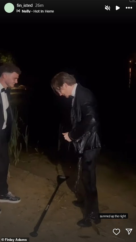 The football legend, whose milestone birthday is on Friday, is making the most of the celebrations with his nearest and dearest during a black-tie evening; pictured David and Victoria's nephew Finlay who went swimming in his tuxedo