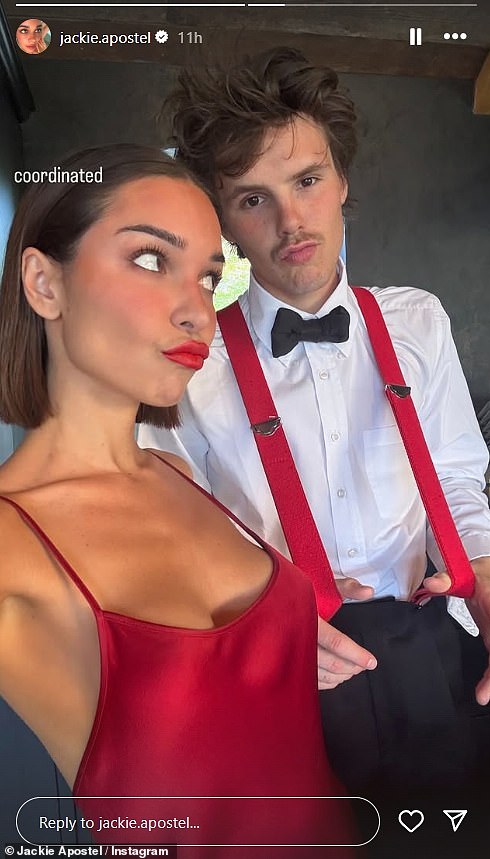David threw a wild family party at his lavish £10m Cotswolds home on Wednesday night (pictured son Cruz and girlfriend Jackie Apostel at the bash)