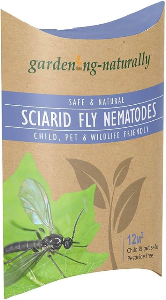 Packaging for sciarid fly nematodes, child, pet, and wildlife friendly.