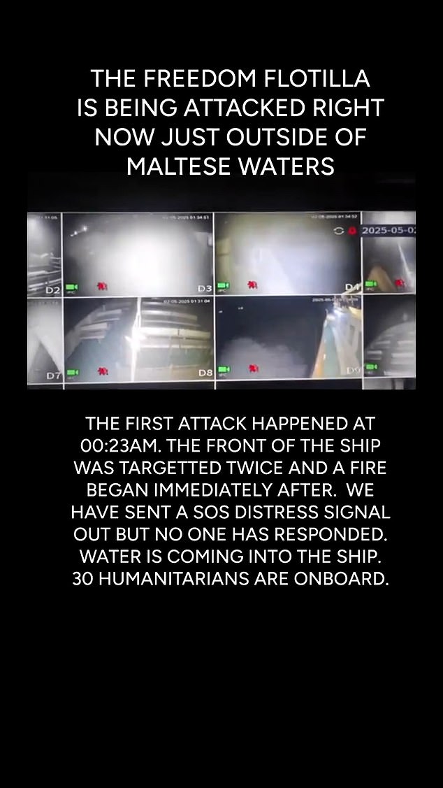 The coalition said that the 'front of the vessel was targeted twice, resulting in a fire and a breach in the hull' - but that no countries had responded to their SOS call