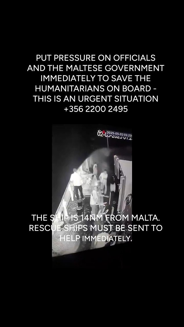Yasemin Acar, the coalition's press officer, said: 'Our vessel is 17 kilometers off the shores of Malta right now in international waters, and they have been subjected to a drone attack twice'