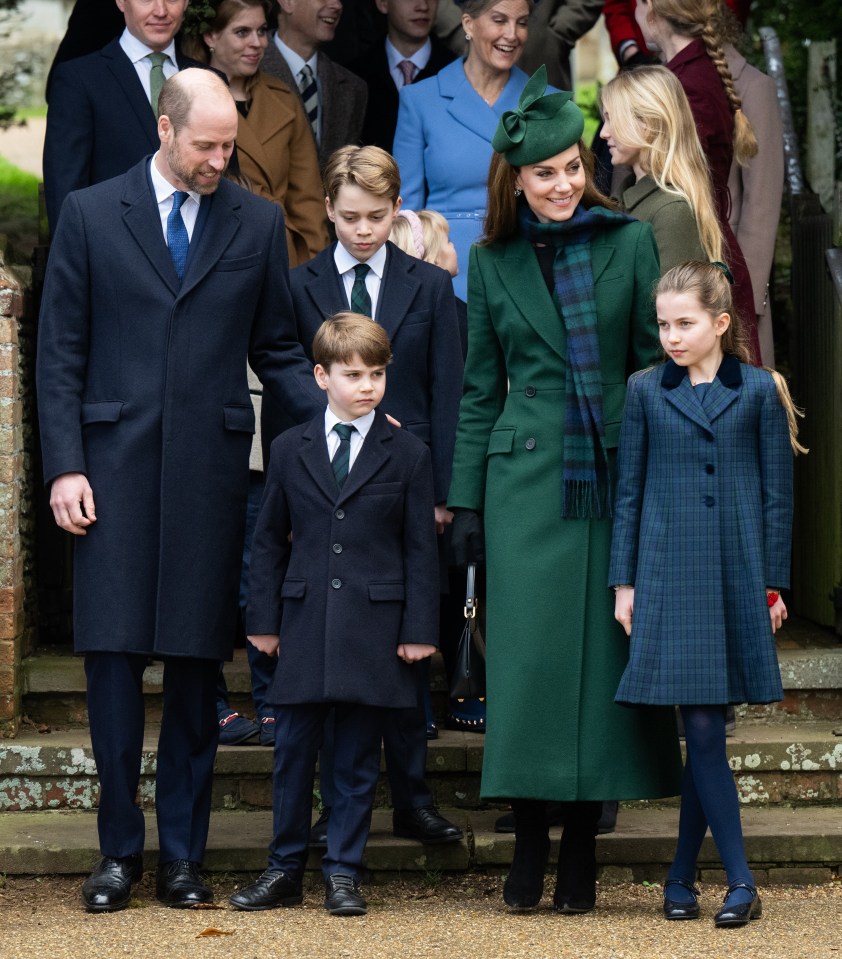 Prince William, Kate Middleton, and their three children at a Christmas service.