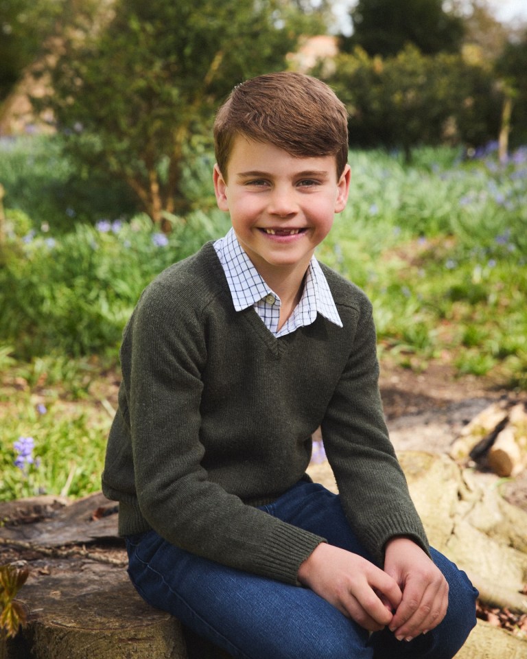 Portrait of Prince Louis sitting outdoors.