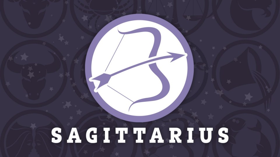 Sagittarius zodiac sign: bow and arrow illustration.